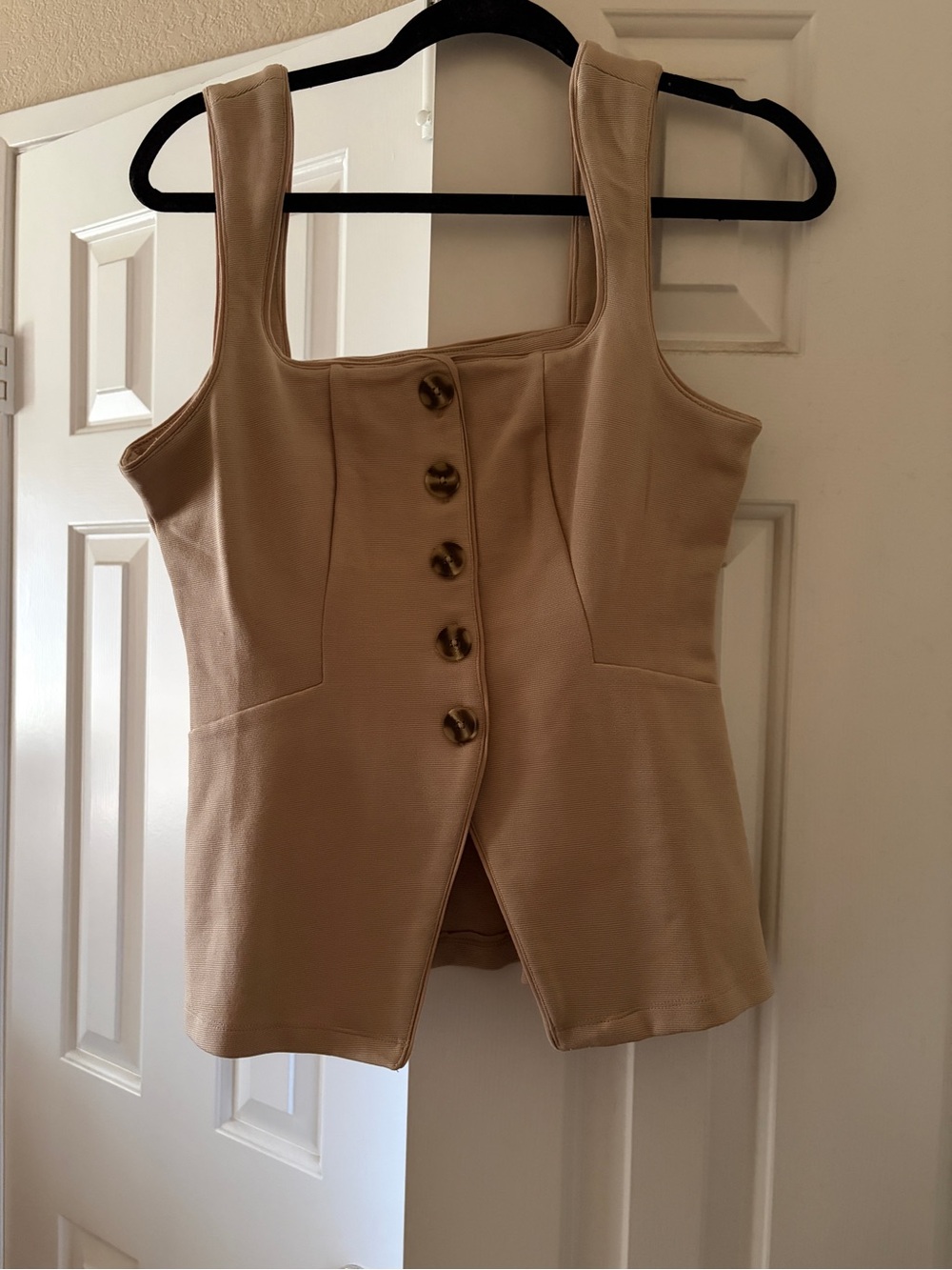 Maeve Anthropologie Beige Button-Front Square Neck Women's Top